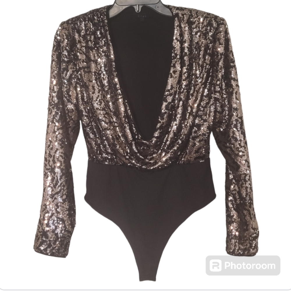 NWOT Revolve h:ours Gold/Black Sequin Bodysuit Sz S